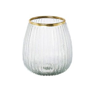 Windlicht mit Streifenmuster & Goldrand, 10cm
