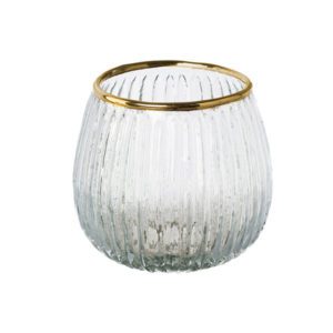 Windlicht mit Streifenmuster & Goldrand, 8cm