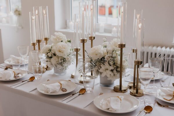 Kerzenständer mit Glasaufsatz in gold 3er Set