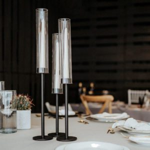 Kerzenständer mit Glasaufsatz in Schwarz 3er-Set