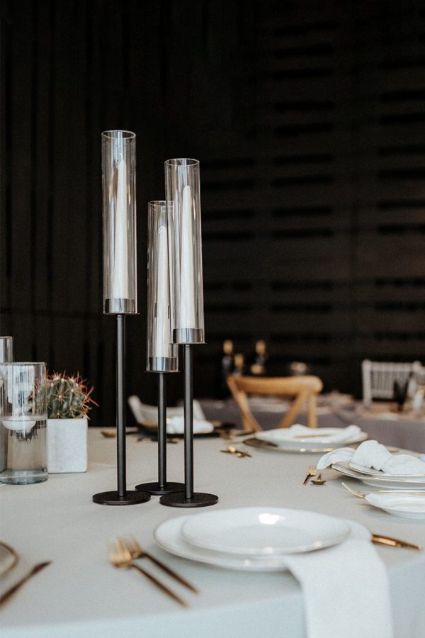 Kerzenständer mit Glasaufsatz in Schwarz 3er-Set