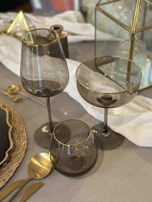 Champagne Cup smokey grey, Champagnerschale mit Goldrand – Bild 2