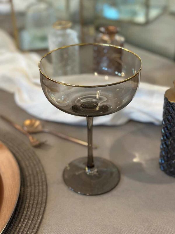 Champagne Cup smokey grey, Champagnerschale mit Goldrand