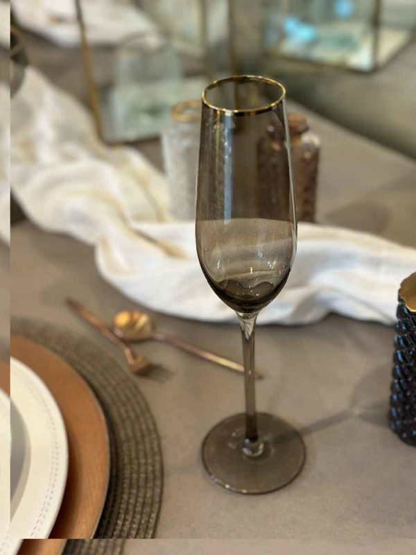 Sektglas smokey grey mit Goldrand