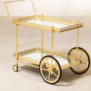 Servierwagen groß in gold mit Spiegelplatte