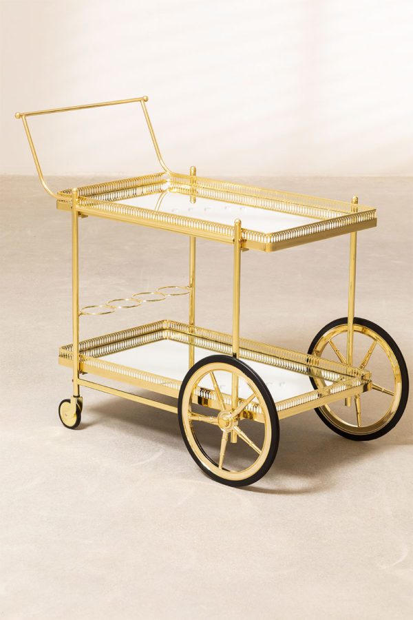 Servierwagen groß in gold mit Spiegelplatte