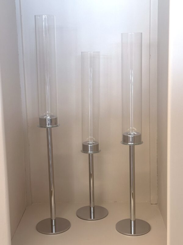 3er Set Hurricane Kerzenhalter mit Glaszylinder silber